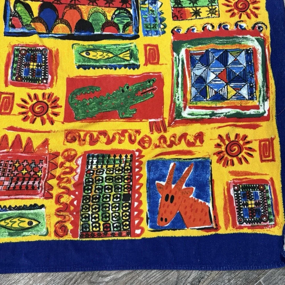 Vtg Brazilian Safari Impact Colorful XL Beach Towel 80s 90s Jungle 67X51